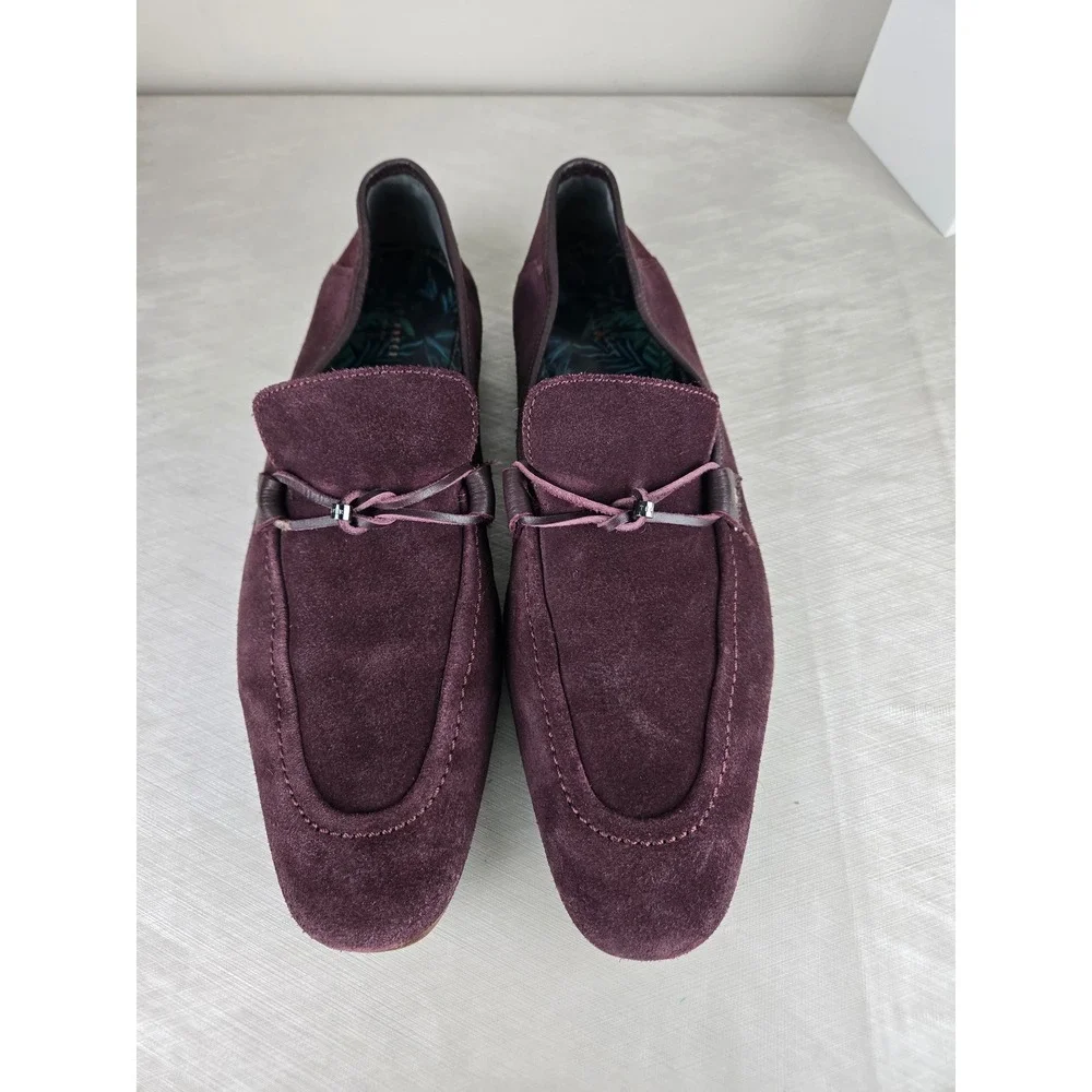 Ted Baker London SIBLAC Burgundy Suede Loafers Mens US 11 EU 44 Parrot Print